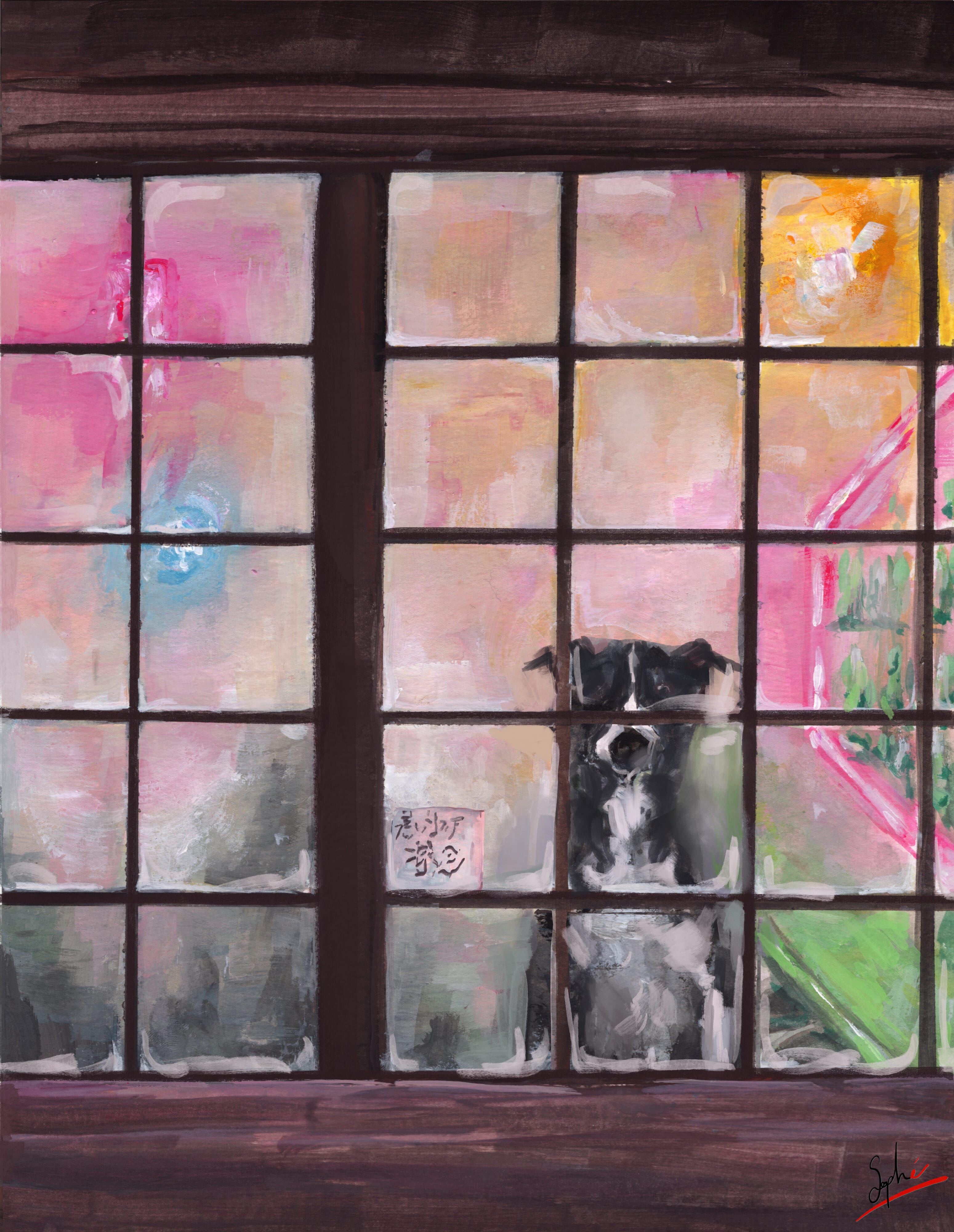 Chien à la fenêtre par Sophé